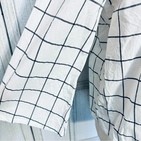 Roebuck & Co. Grid Pattern Blouse White Black Square Neckline Women’s Size XL - Picture 2 of 7